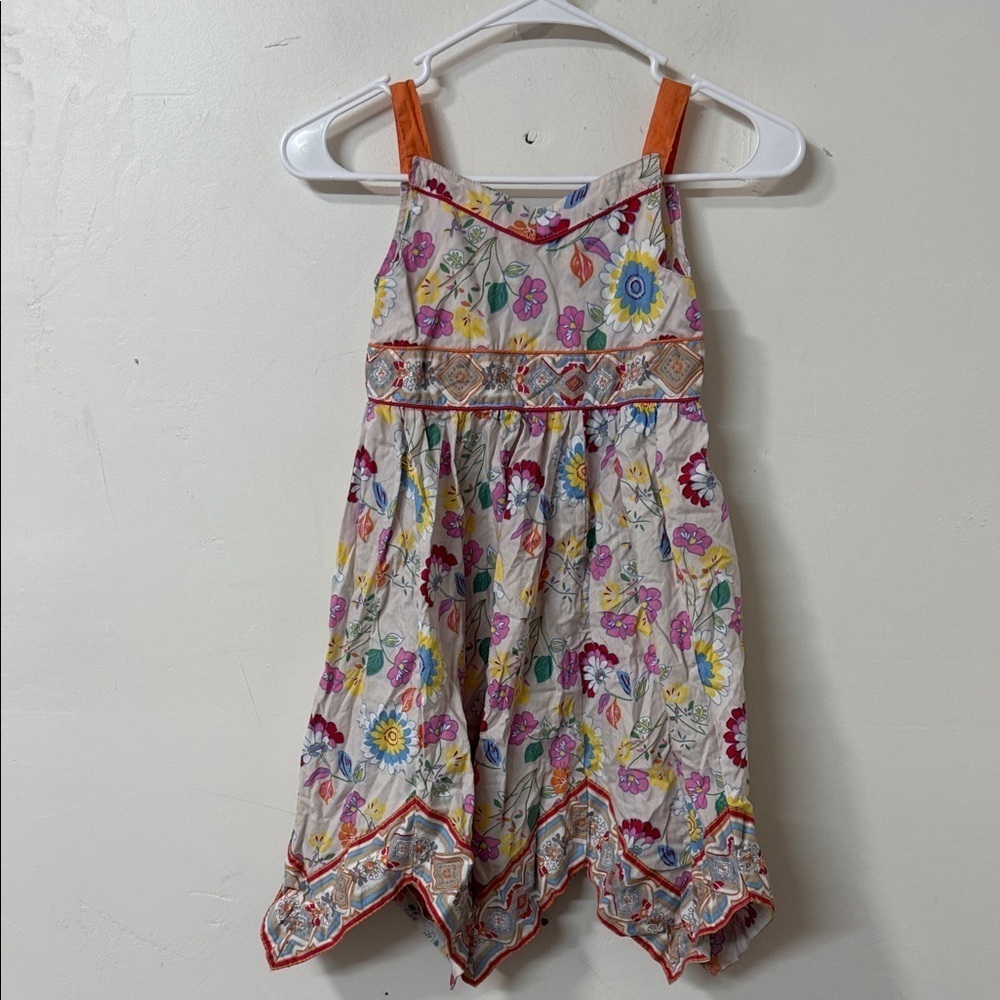 Blueberi Boulevard Floral Dress with Orange Accents